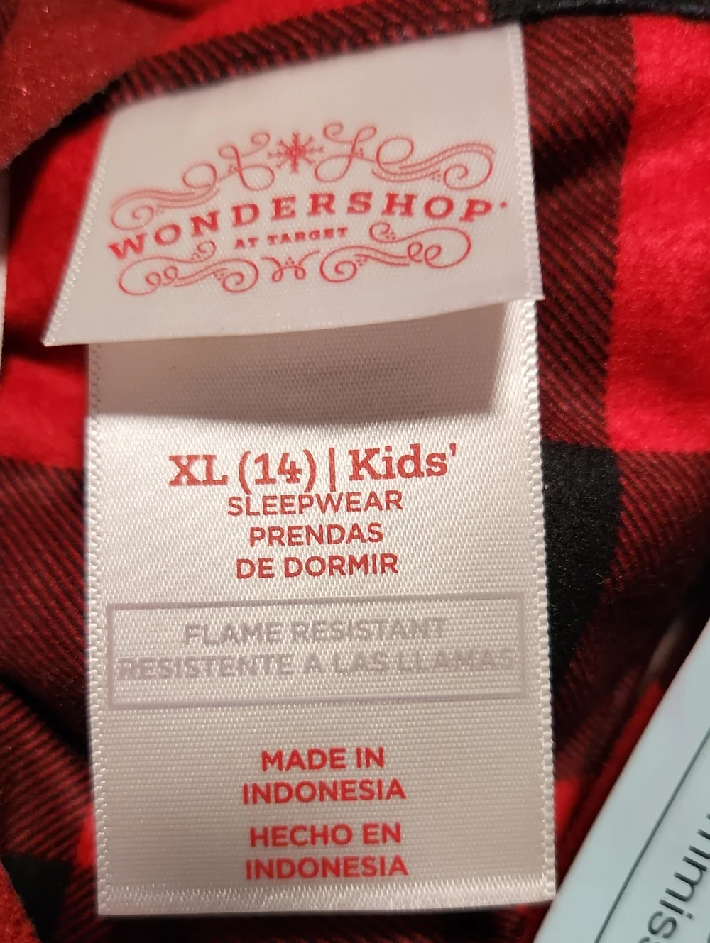 Wondershop Red and Black Buffalo Plaid Check Kids Pajama Set Size XL 14